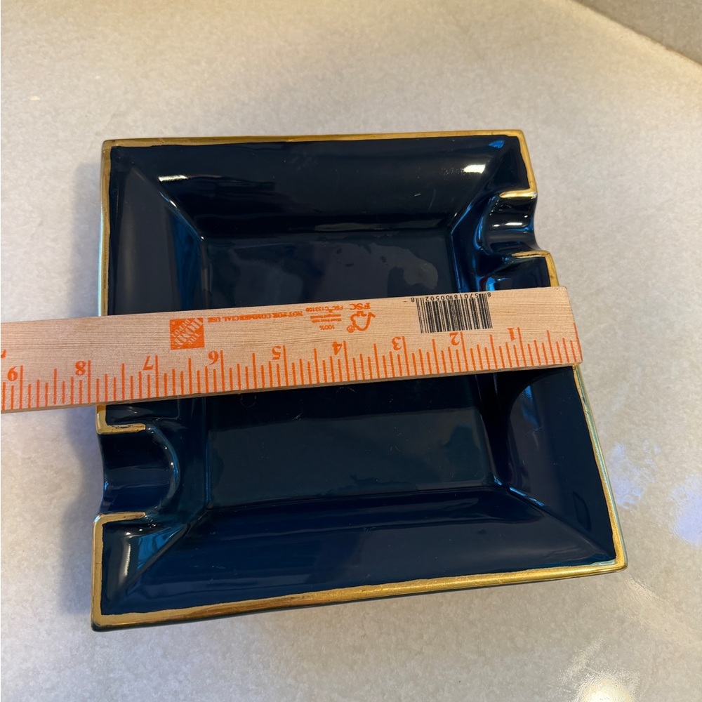 Large oversized vintage ceramic Blue Ashtray with Gold Trim